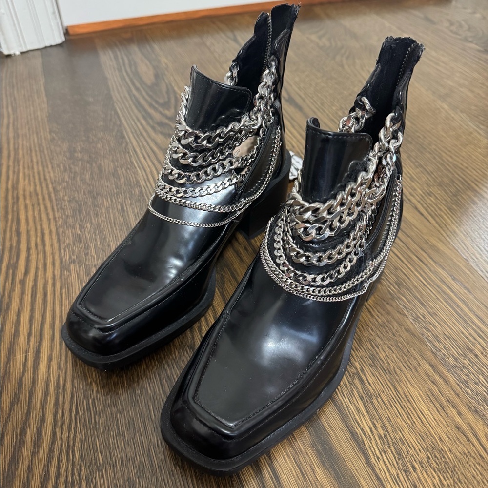 Zara Trafaluc Special Edition Black Chain-Embellished Ankle Boots size 37